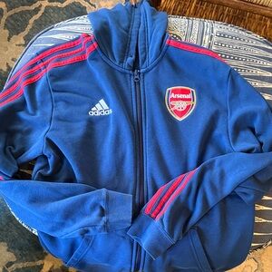 Adidas Arsenal Blue Hoodie with Red Stripes